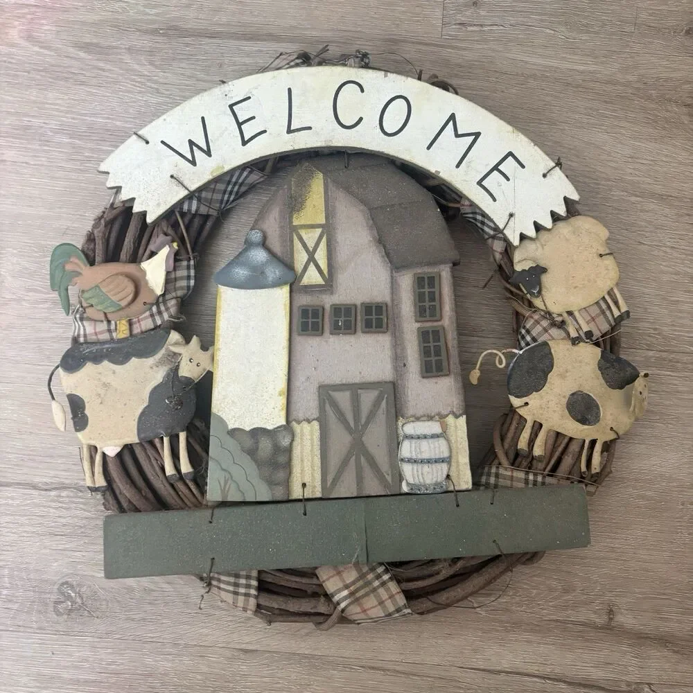 VTG Folk Art Farmhouse Wreath 14
